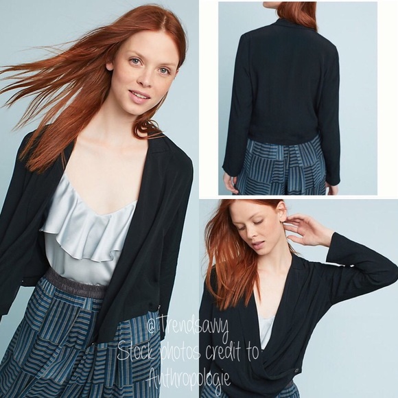 Anthropologie Tops - Anthropologie Ett:twa Black Buttoned Wrap Blazer 6